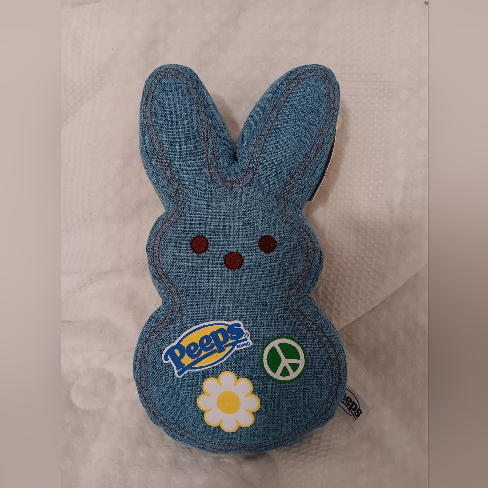 Blue Peeps Bunny Plush with Peace Sign and Flower